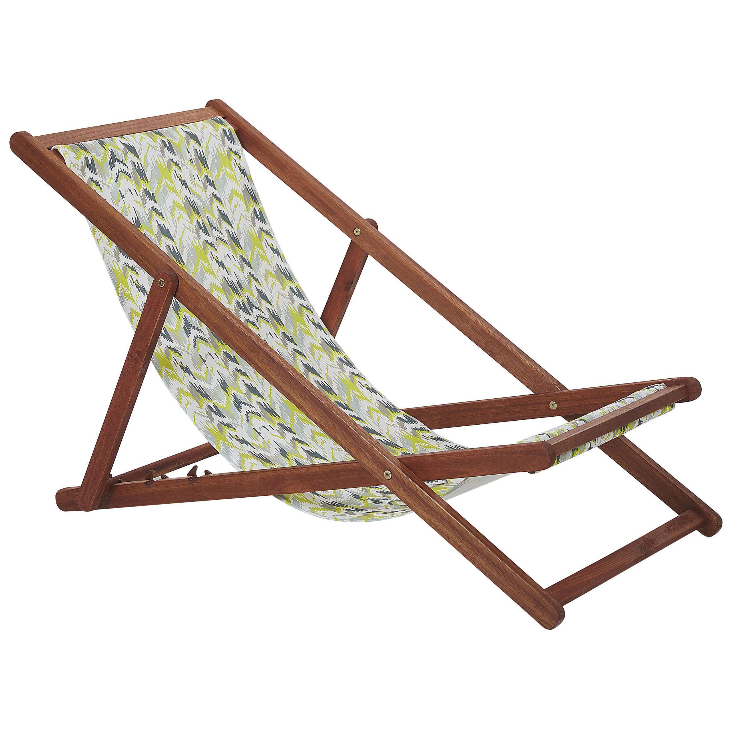 Beliani - 2 Transats Chaises Chiliennes Pliantes et Réglables en Bois d'Acacia Foncé et Tissu Jaune et Gris avec Toiles de Remplacement - Image 4