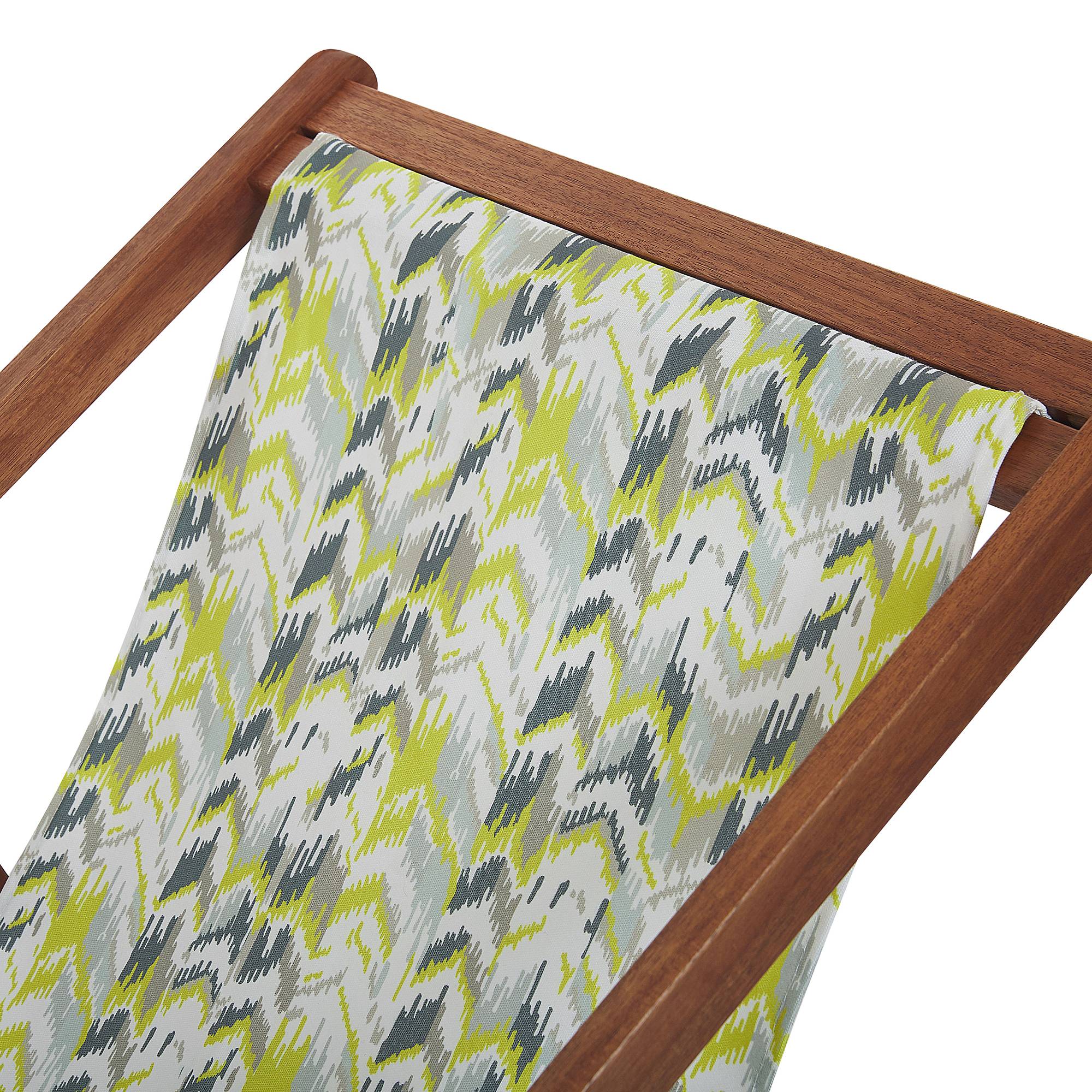 Beliani - 2 Transats Chaises Chiliennes Pliantes et Réglables en Bois d'Acacia Foncé et Tissu Jaune et Gris avec Toiles de Remplacement - Image 5