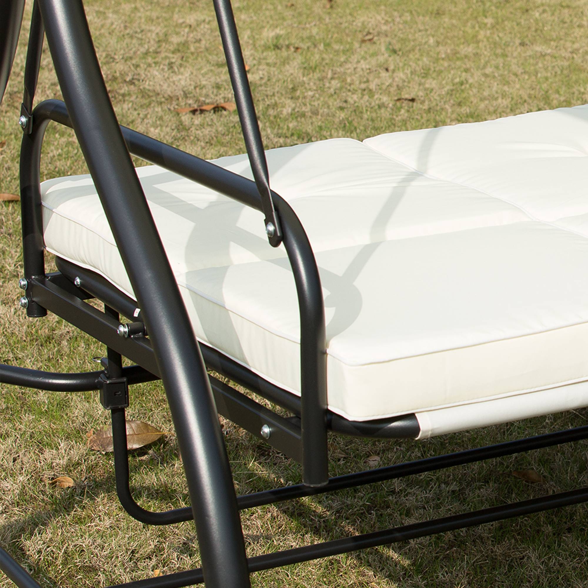 Outsunny - Balancelle de jardin 3 places convertible inclinaison toit réglable matelas grand confort rembourrage 8 cm fourni métal époxy noir crème - Outsunny - Image 9