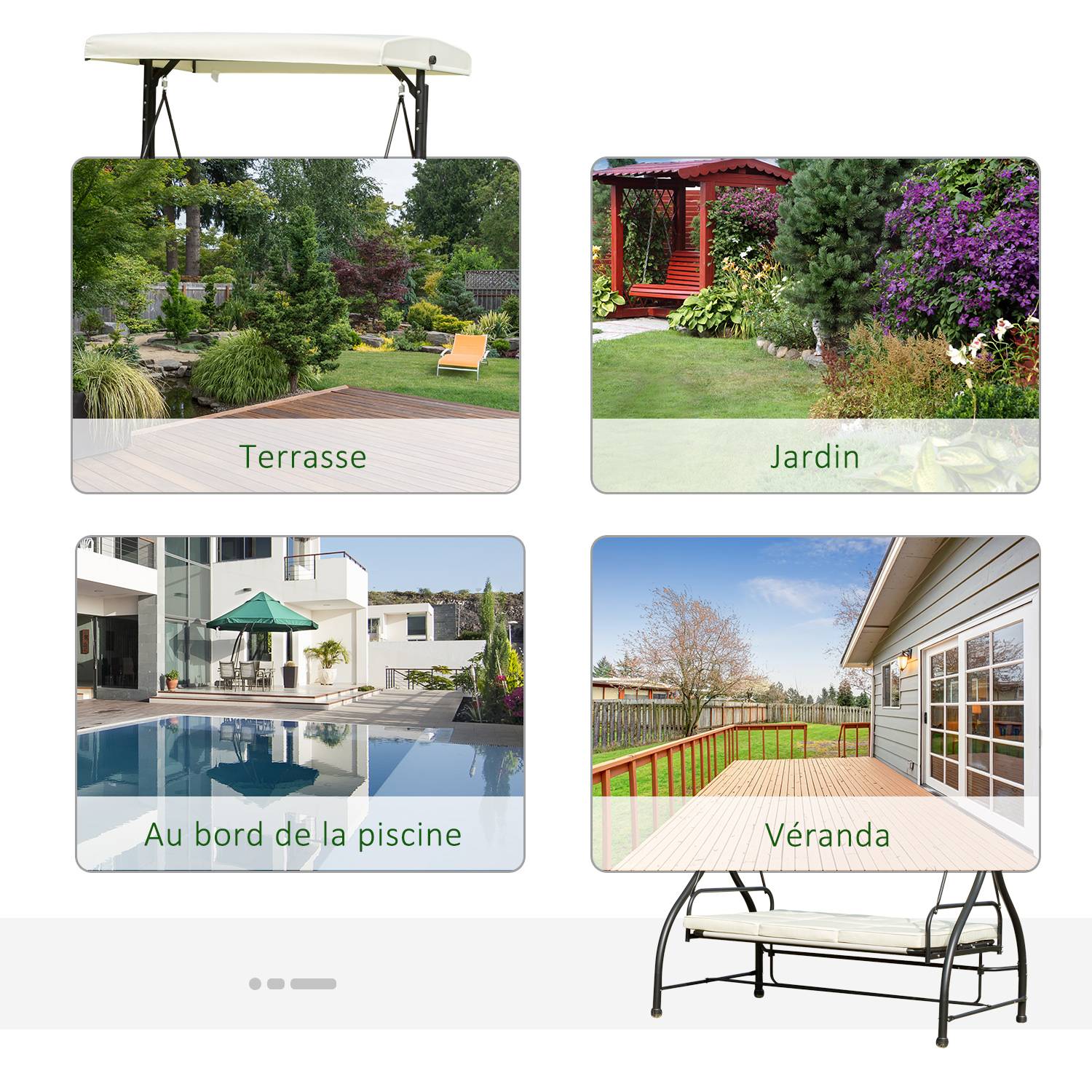 Outsunny - Balancelle de jardin 3 places convertible inclinaison toit réglable matelas grand confort rembourrage 8 cm fourni métal époxy noir crème - Outsunny - Image 7