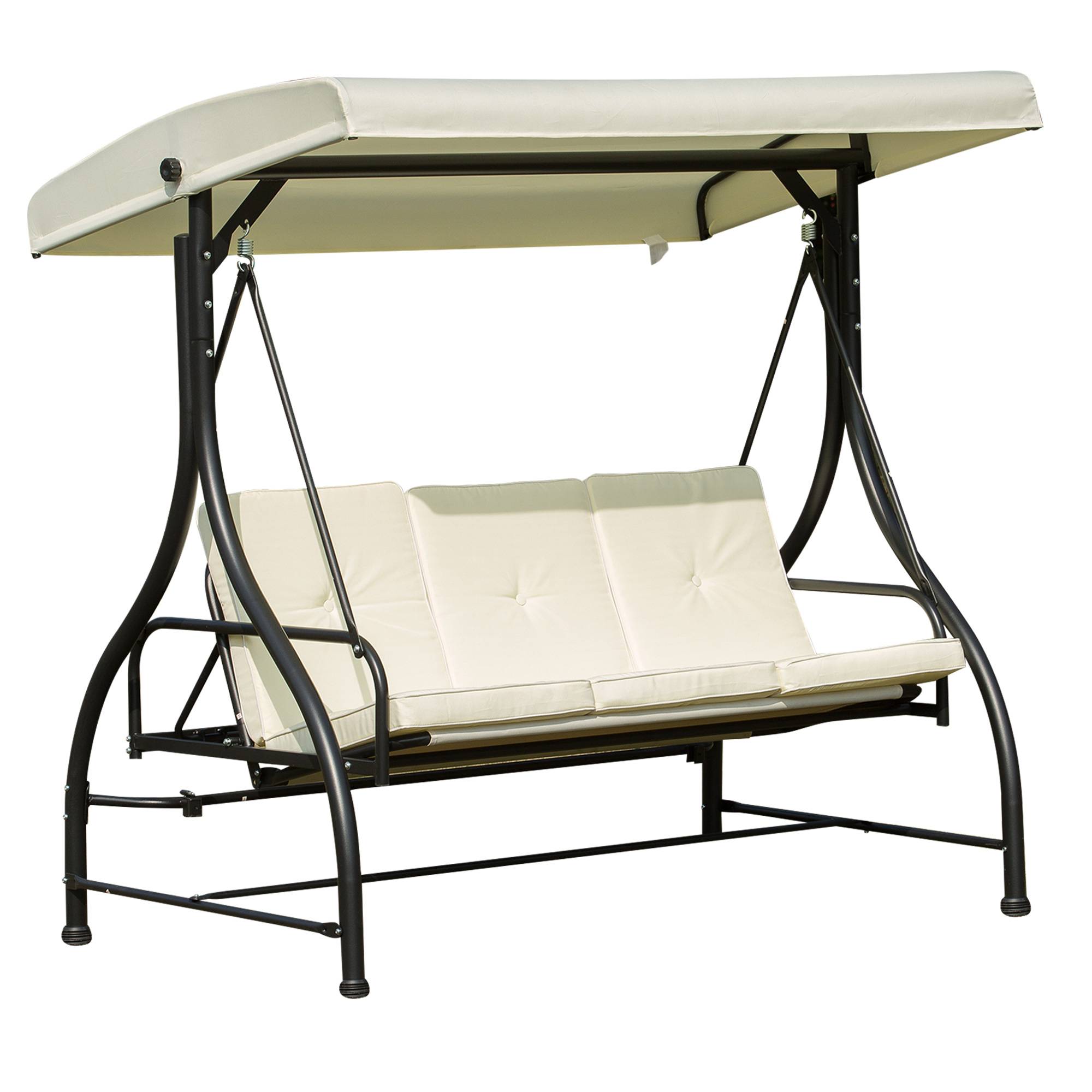 Outsunny - Balancelle de jardin 3 places convertible inclinaison toit réglable matelas grand confort rembourrage 8 cm fourni métal époxy noir crème - Outsunny - Image 1