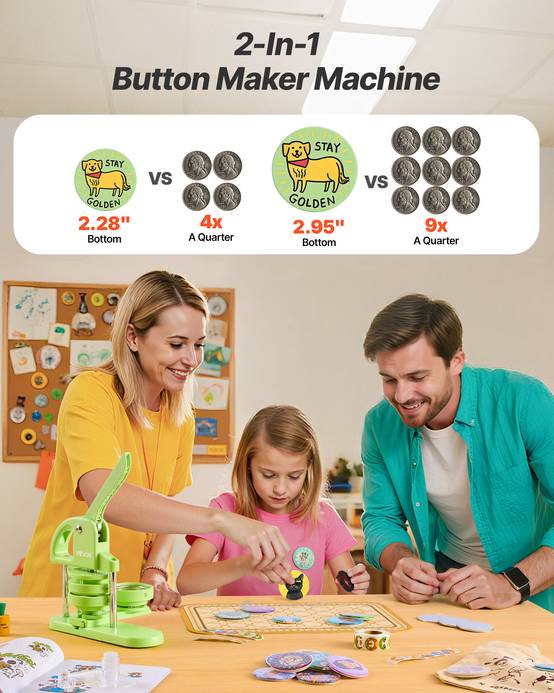 Vevor - VEVOR Machine à Badges Presse à Badges Épingles de 58/75 mm 200PCs Vert - Image 2