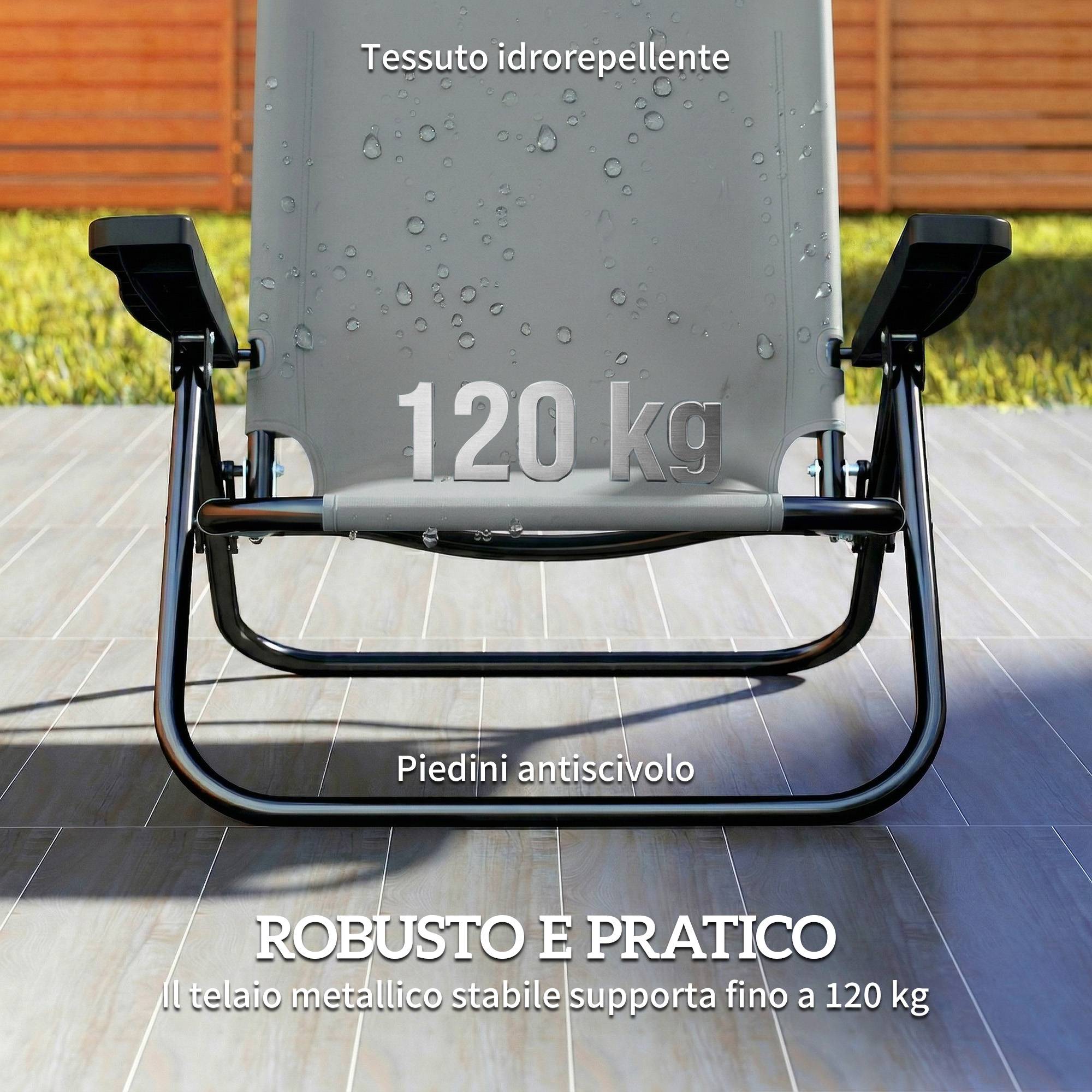 Set de 2 chaises de camping portables, pliables plage, dossier réglable, gris clair - Image 10