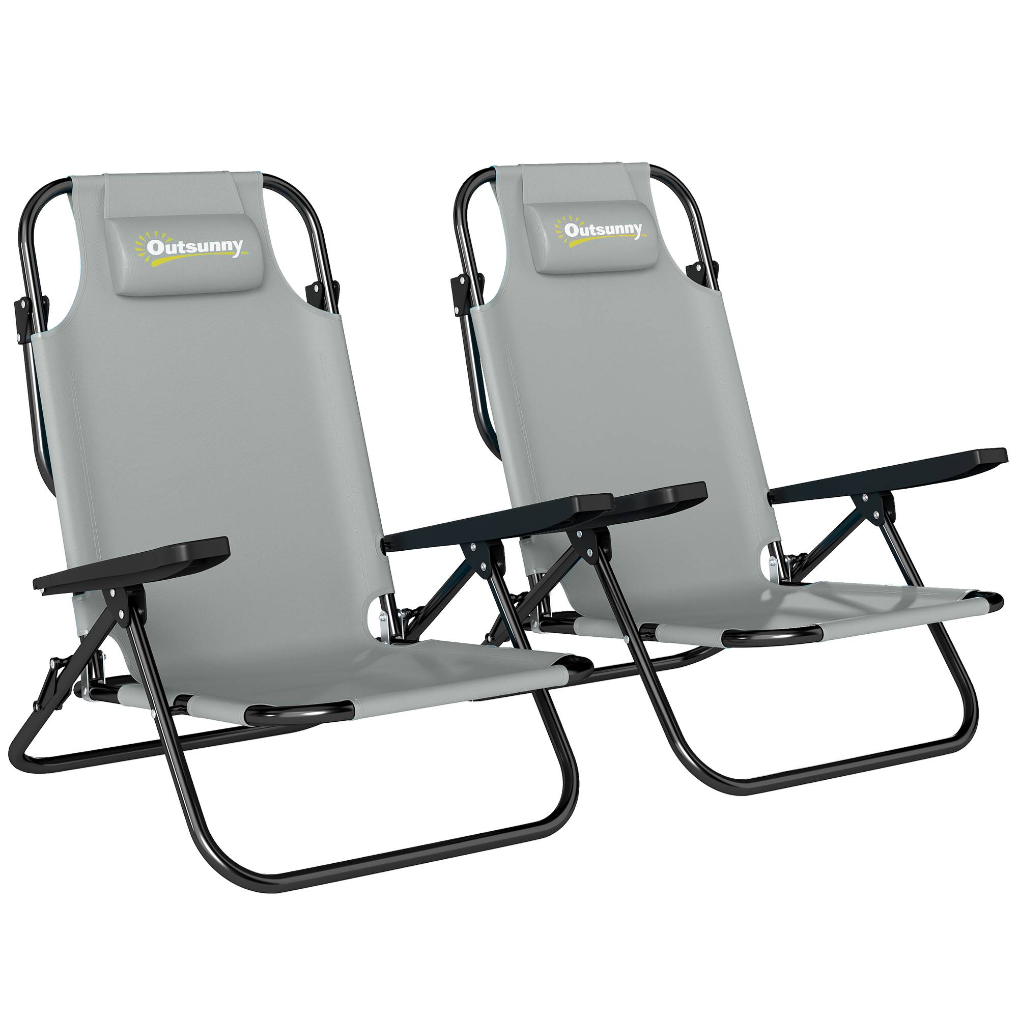 Set de 2 chaises de camping portables, pliables plage, dossier réglable, gris clair - Image 1