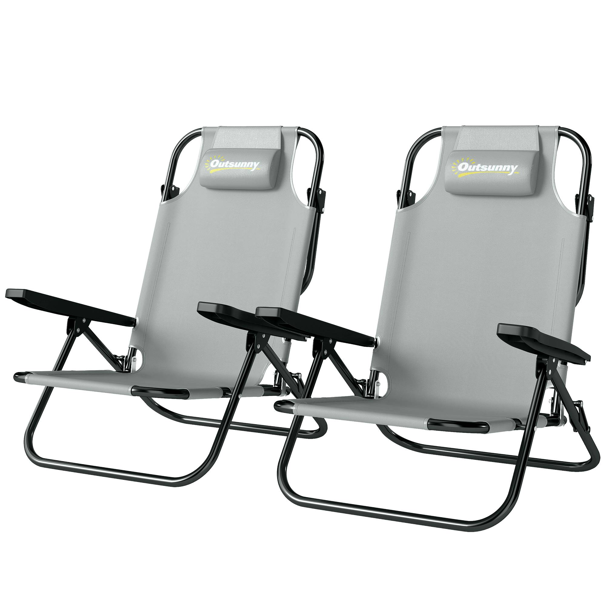 Set de 2 chaises de camping portables, pliables plage, dossier réglable, gris clair - Image 2