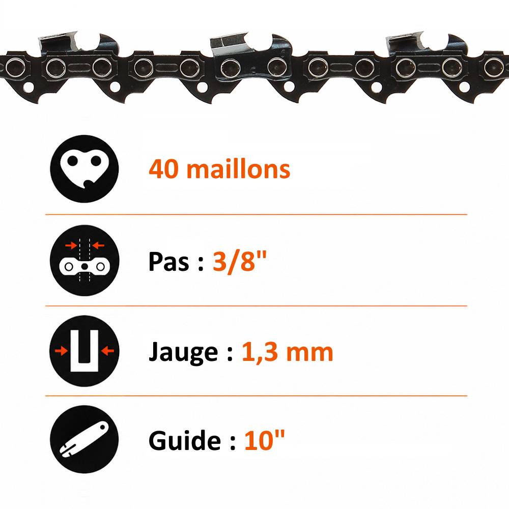 Gt Garden - Guide 10 pouces (26 cm) avec lot de 3 chaînes 40 maillons pour tronçonneuse élagueuse 25 cm3 - GT GARDEN - Image 3