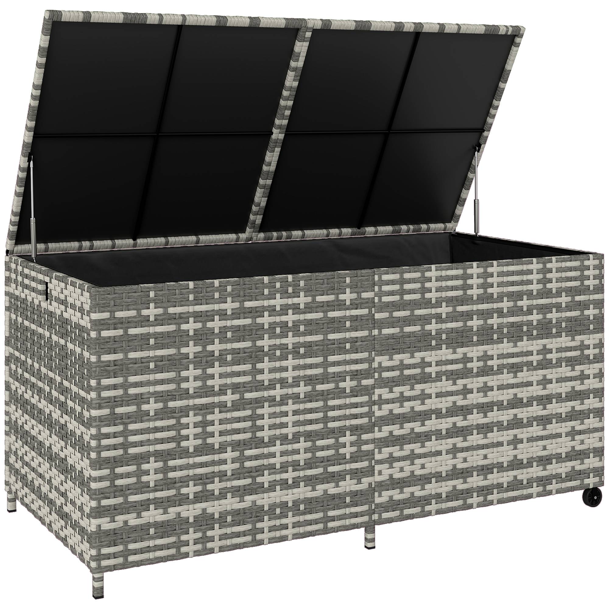 Coffre de rangement jardin résine tressée terrasse grande capacité 650L gris sur roues - ComfortXL Outdoor Living - Image 1