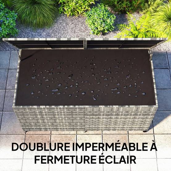 Coffre de rangement jardin résine tressée terrasse grande capacité 650L gris sur roues - ComfortXL Outdoor Living - Image 7