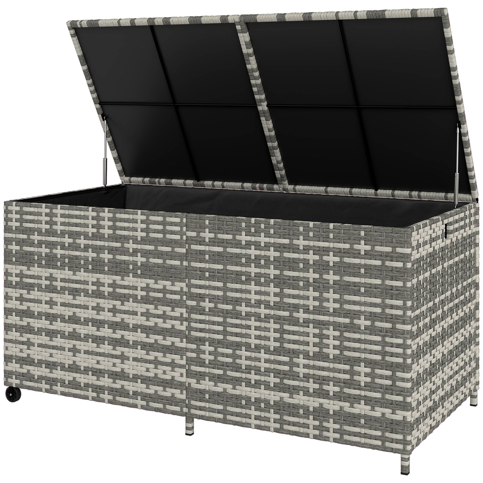 Coffre de rangement jardin résine tressée terrasse grande capacité 650L gris sur roues - ComfortXL Outdoor Living - Image 2