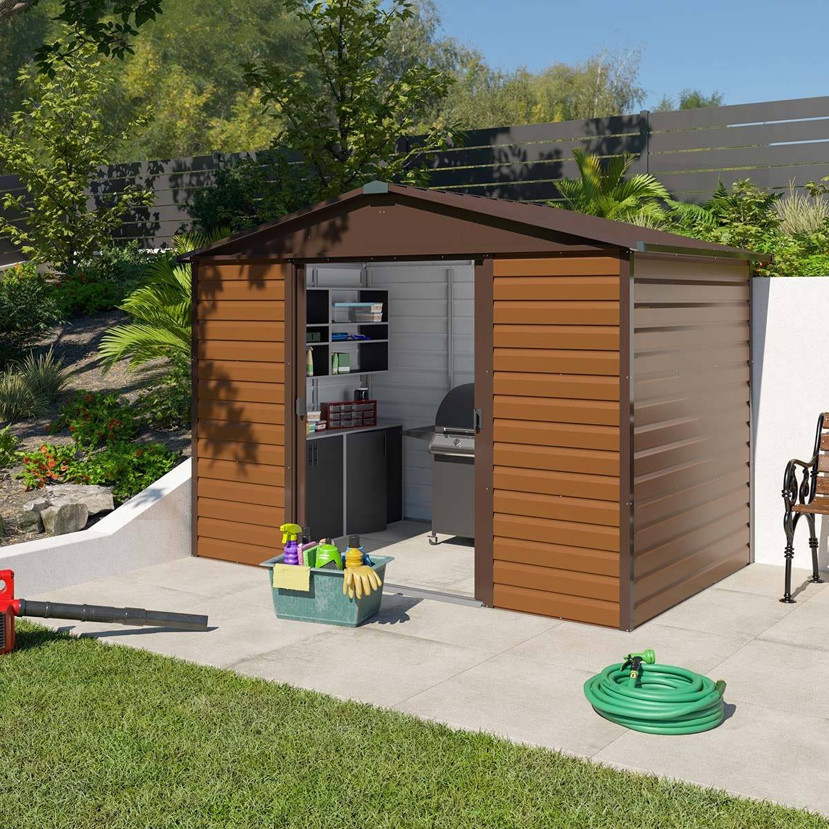 Yardmaster - Abri de jardin métal imitation bois 5,30 m2 Yardmaster + kit d'ancrage - Image 1