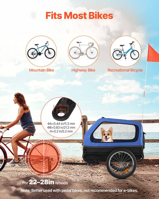 VEVOR Remorque de vélo pour chien animaux compagnie chat 40 kg résistant à l'eau - Image 2