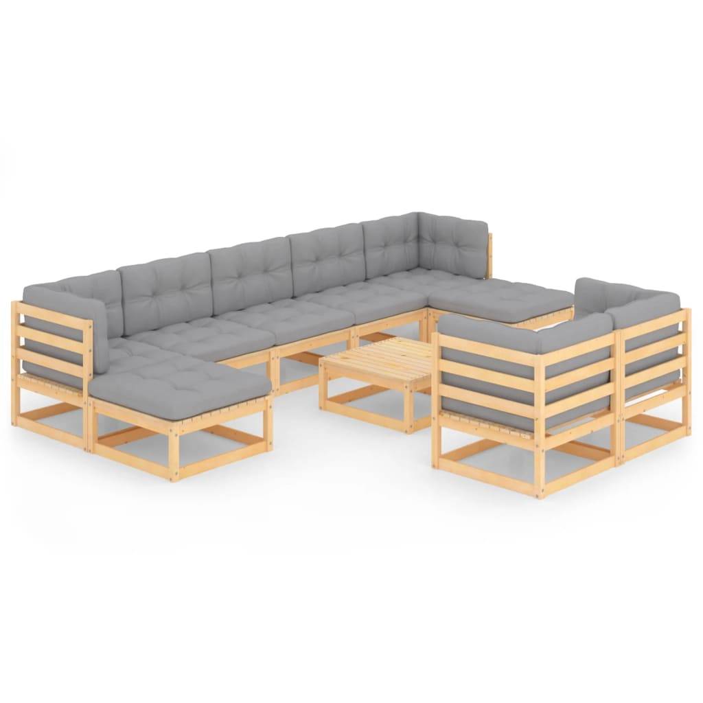 Helloshop26 - Salon de jardin meuble d'extérieur ensemble de mobilier 10 pièces avec coussins bois de pin massif - Image 1