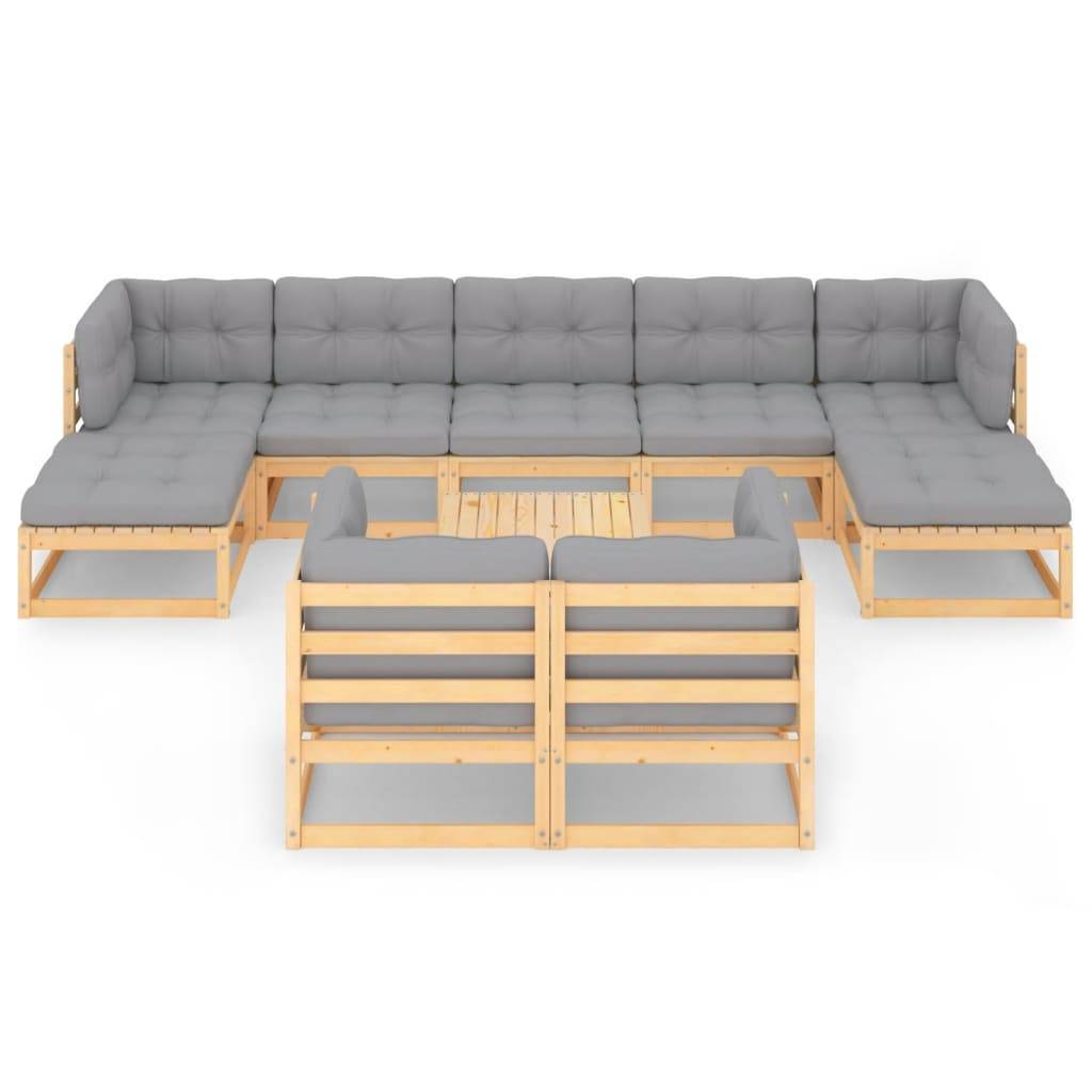 Helloshop26 - Salon de jardin meuble d'extérieur ensemble de mobilier 10 pièces avec coussins bois de pin massif - Image 2