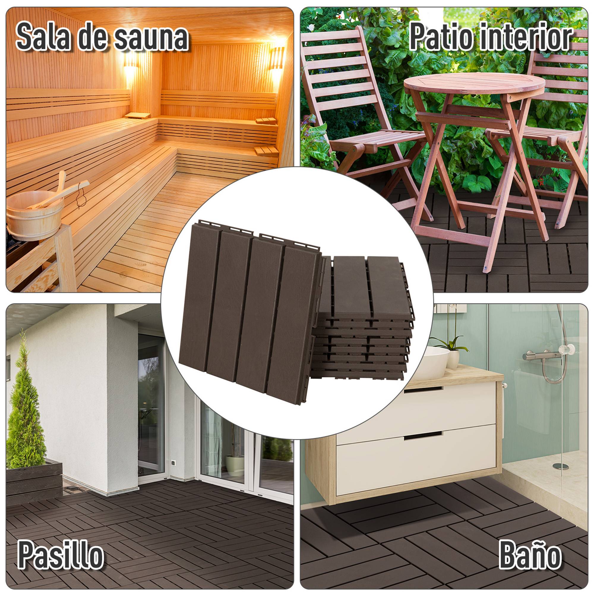 ComfortXL - Dalles de terrasse polypropylène 30 x 30 cm marron balcon jardin antidérapantes - ComfortXL Outdoor Living - Image 9