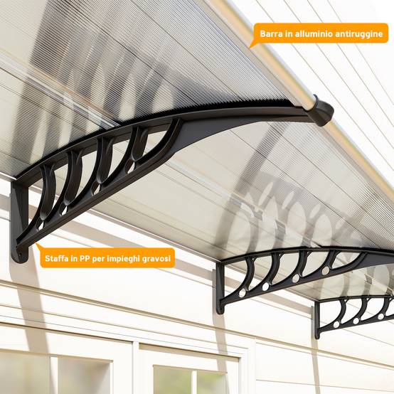 Auvent Porte Polycarbonate et Aluminium Protection Pluie et UV Fixation Murale 303x96cm Noir - ComfortXL Outdoor Living - Image 10