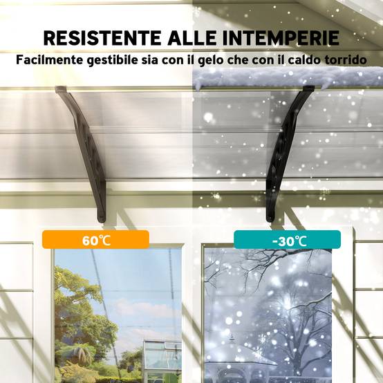 Auvent Porte Polycarbonate et Aluminium Protection Pluie et UV Fixation Murale 303x96cm Noir - ComfortXL Outdoor Living - Image 8