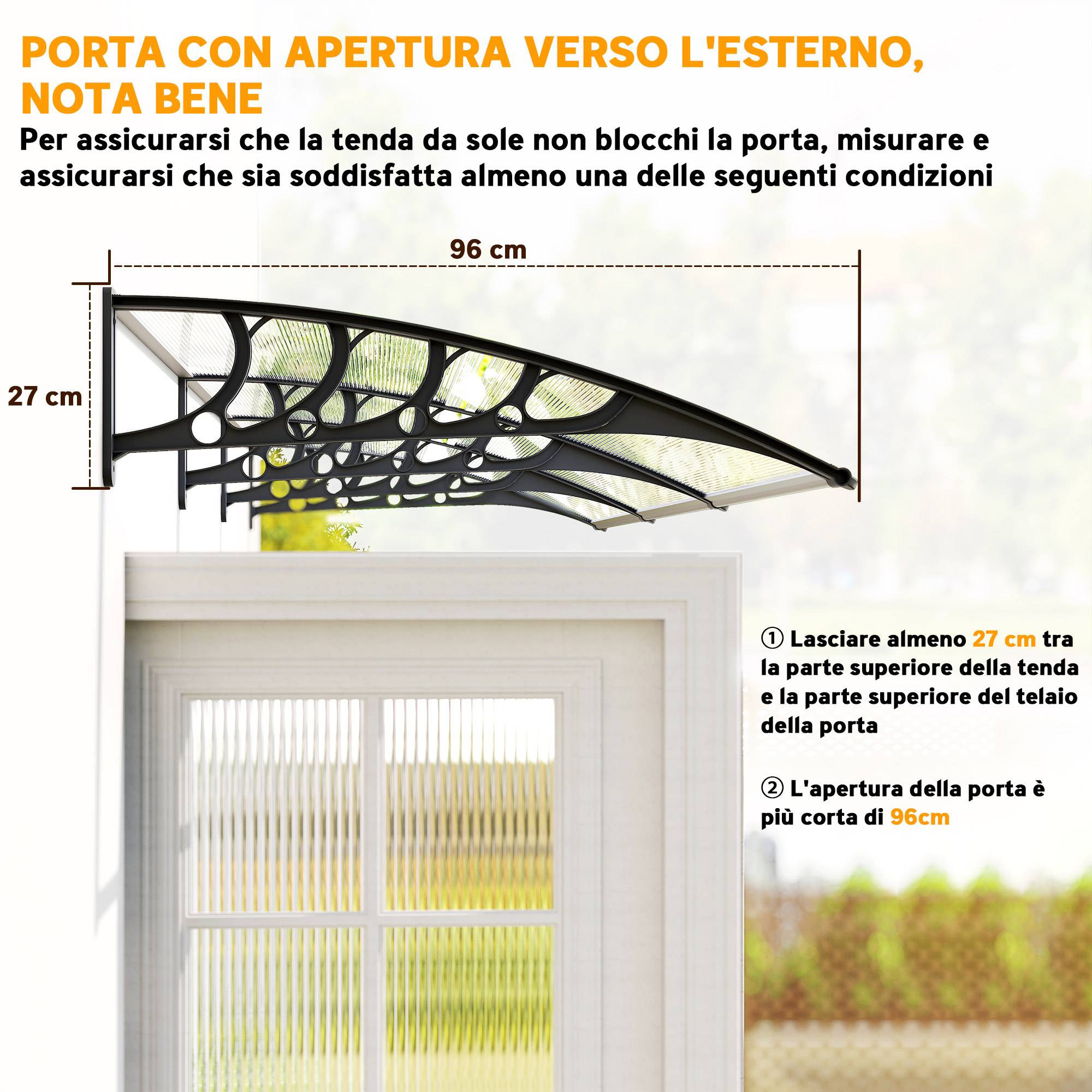 Auvent Porte Polycarbonate et Aluminium Protection Pluie et UV Fixation Murale 303x96cm Noir - ComfortXL Outdoor Living - Image 9