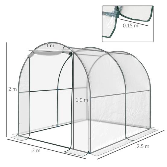 ComfortXL - Serre tunnel jardin PVC transparent acier 2 x 2,5 x 2 m pour potager protection hiver - ComfortXL Outdoor Living - Image 5