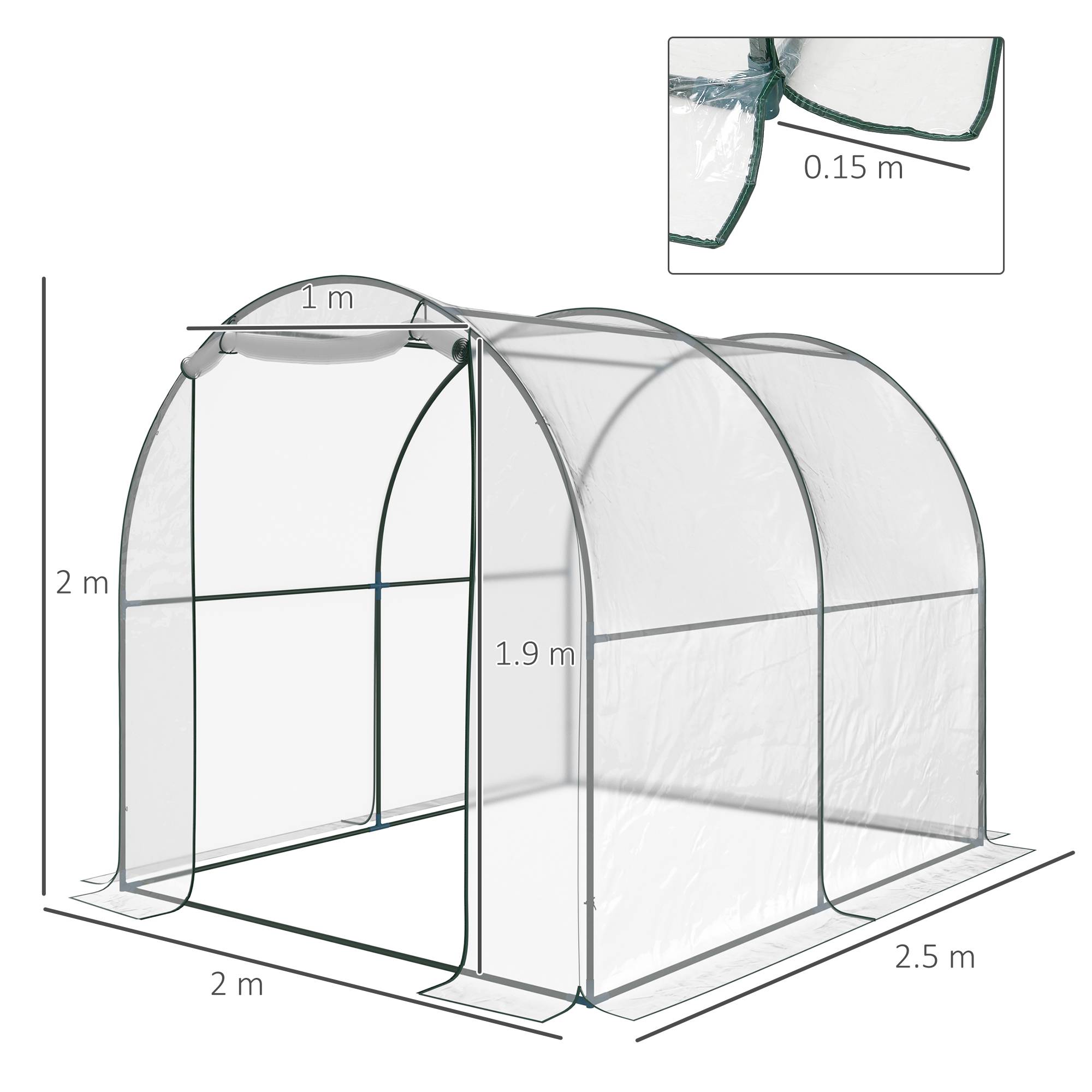 ComfortXL - Serre tunnel jardin PVC transparent acier 2 x 2,5 x 2 m pour potager protection hiver - ComfortXL Outdoor Living - Image 5