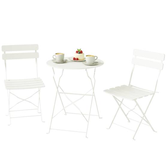Ensemble bistrot 3 pièces métal traitement antirouille pliant pour balcon crème - ComfortXL Outdoor Living - Image 2
