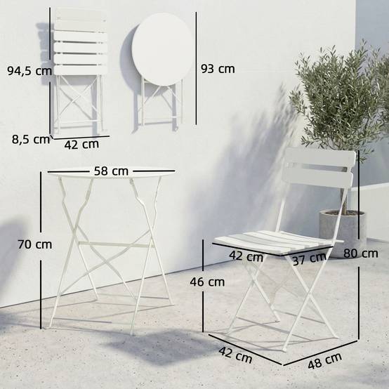 Ensemble bistrot 3 pièces métal traitement antirouille pliant pour balcon crème - ComfortXL Outdoor Living - Image 5