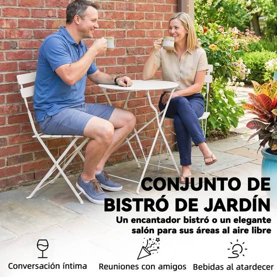 Ensemble bistrot 3 pièces métal traitement antirouille pliant pour balcon crème - ComfortXL Outdoor Living - Image 7