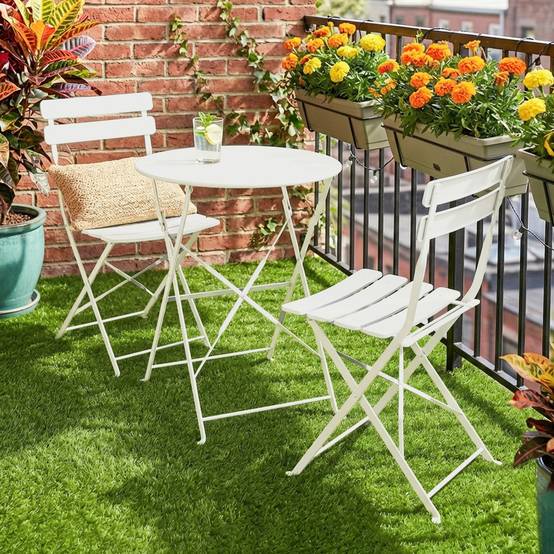 Ensemble bistrot 3 pièces métal traitement antirouille pliant pour balcon crème - ComfortXL Outdoor Living - Image 4