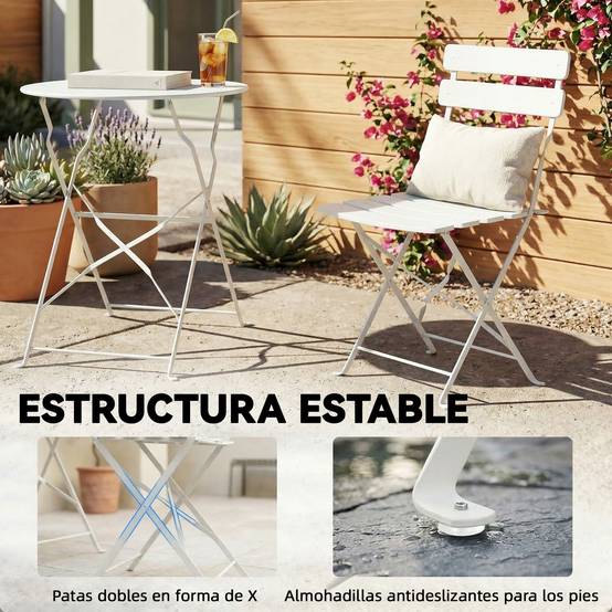 Ensemble bistrot 3 pièces métal traitement antirouille pliant pour balcon crème - ComfortXL Outdoor Living - Image 10