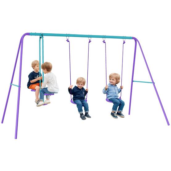 Portique balancoire exterieur 3 en 1 avec 1 balançoire face à face et 2 sièges de balancelle, pour enfants 3+ans - Image 1