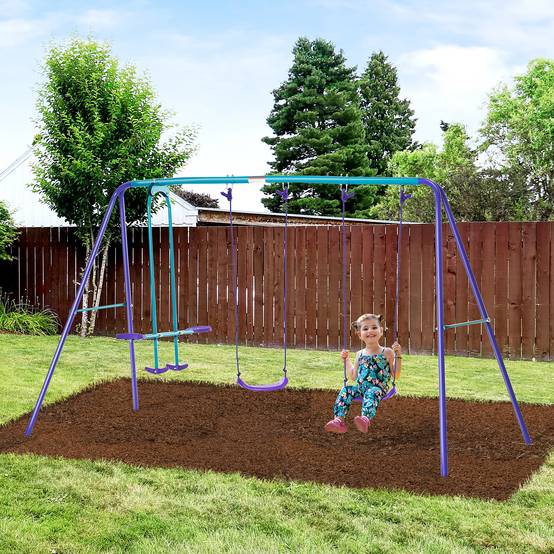 Portique balancoire exterieur 3 en 1 avec 1 balançoire face à face et 2 sièges de balancelle, pour enfants 3+ans - Image 3
