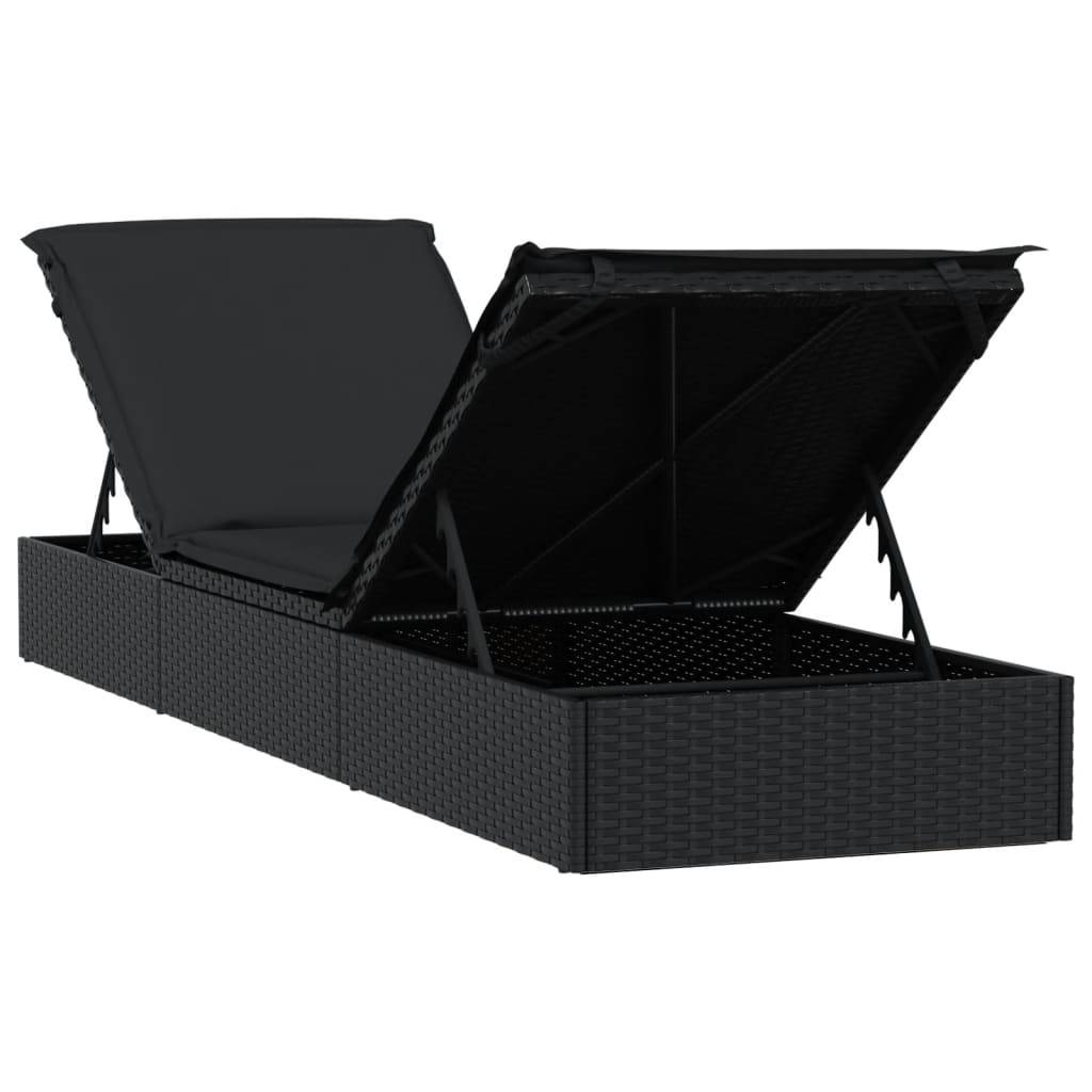 Maison Chic - Bain de soleil - transat avec coussin noir 201x55x62cm résine tressée - Meuble Pro - Image 8
