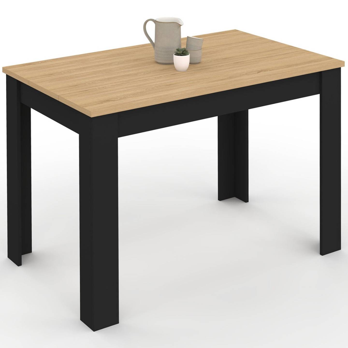 Table à manger rectangle ROZY 4 personnes noire plateau façon hêtre 110 cm - Image 2