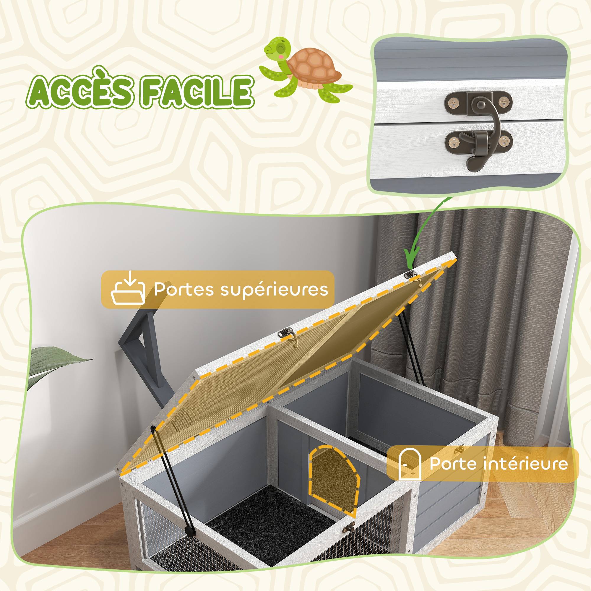 Sans Marque - Maison enclos cage pour petit animal tortue avec 2 espaces support de lampe 81 x 48 x 31,5 cm gris - Image 9