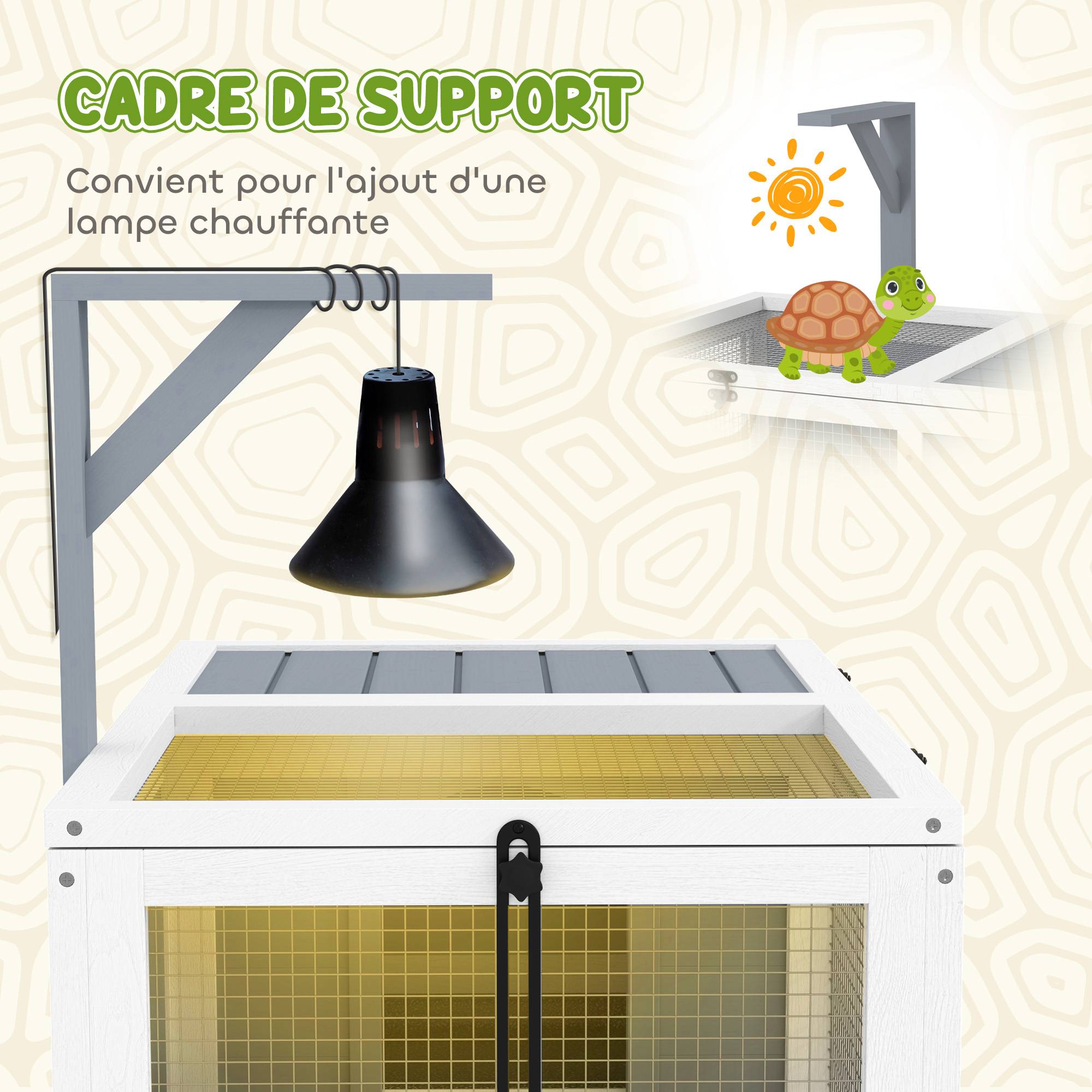 Sans Marque - Maison enclos cage pour petit animal tortue avec 2 espaces support de lampe 81 x 48 x 31,5 cm gris - Image 7