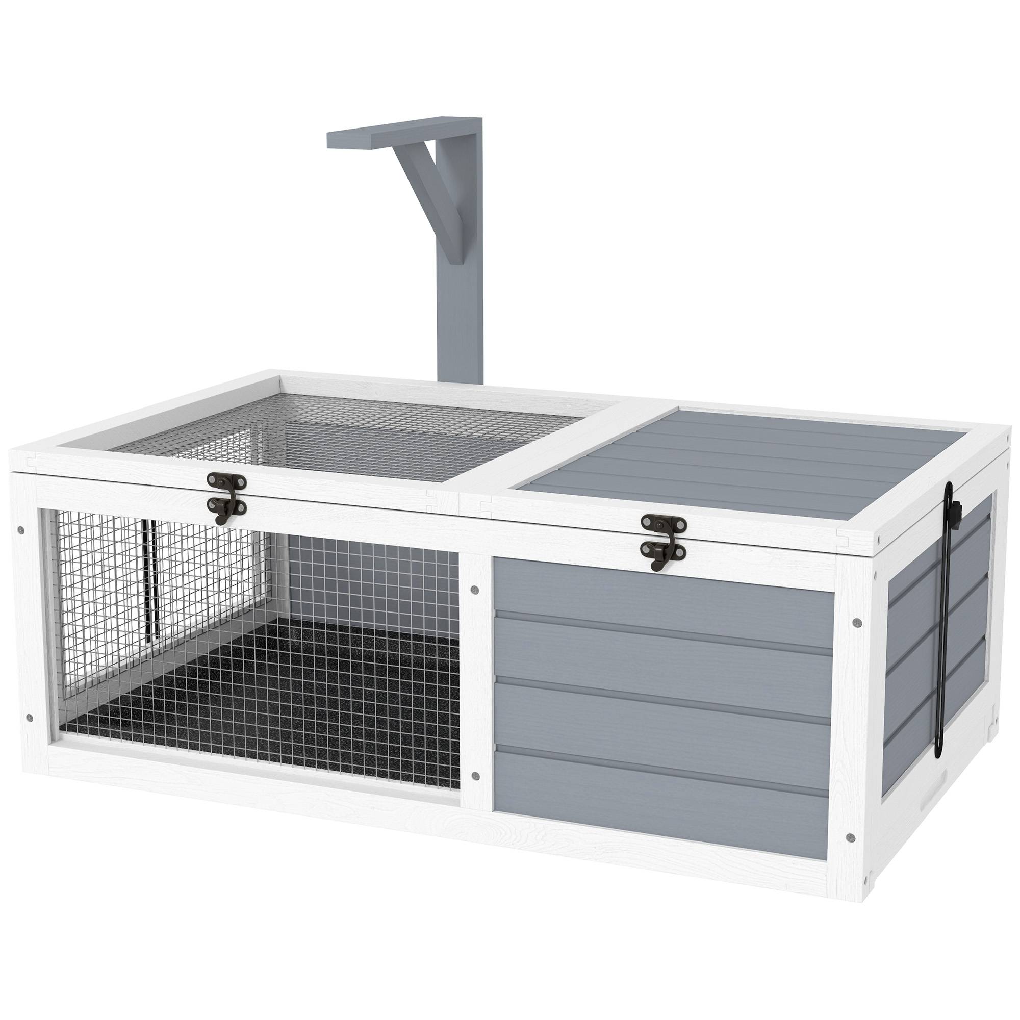 Sans Marque - Maison enclos cage pour petit animal tortue avec 2 espaces support de lampe 81 x 48 x 31,5 cm gris - Image 2