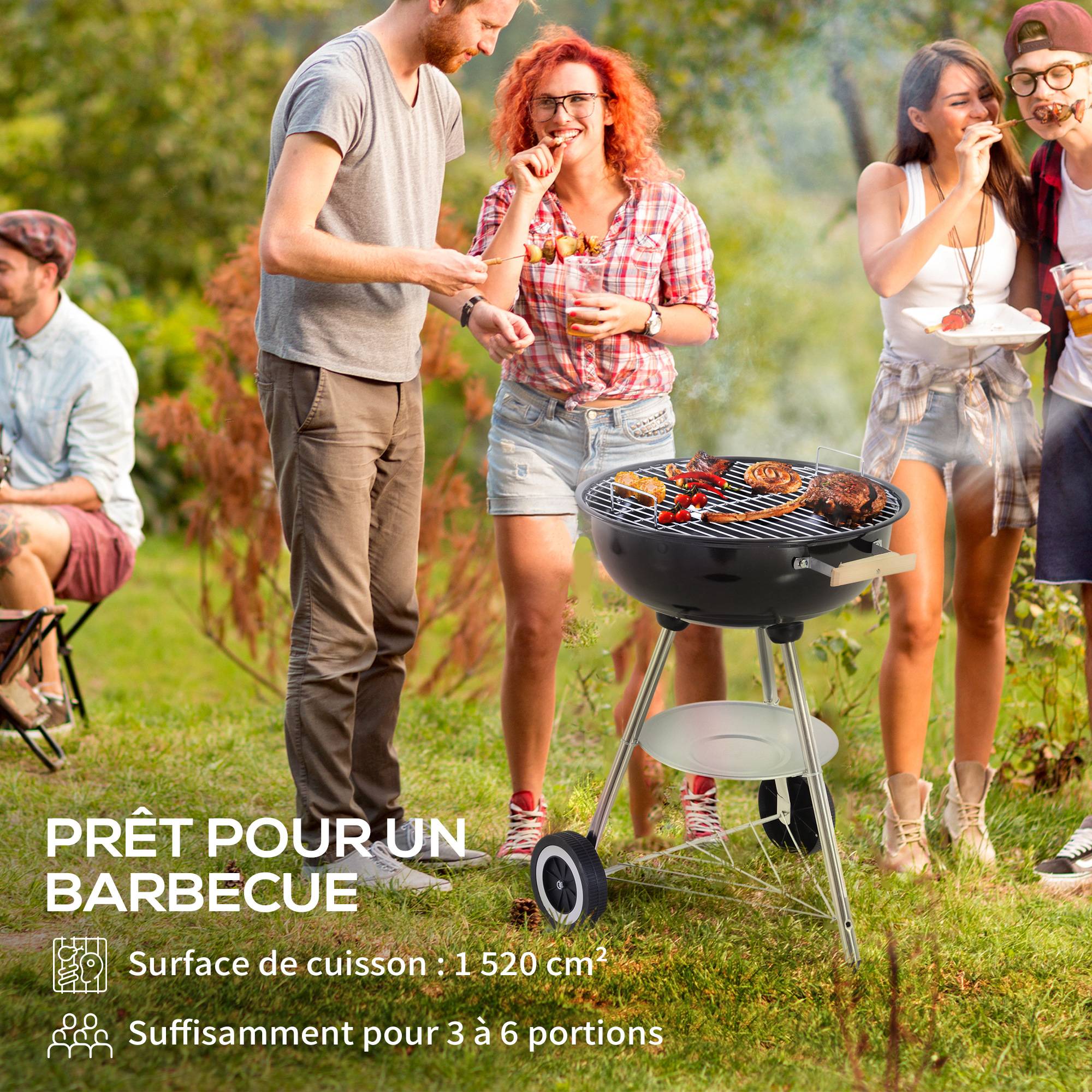 Barbecue rond charbon métal pour terrasse contrôle chaleur mobile noir 94 cm - ComfortXL Outdoor Living - Image 6