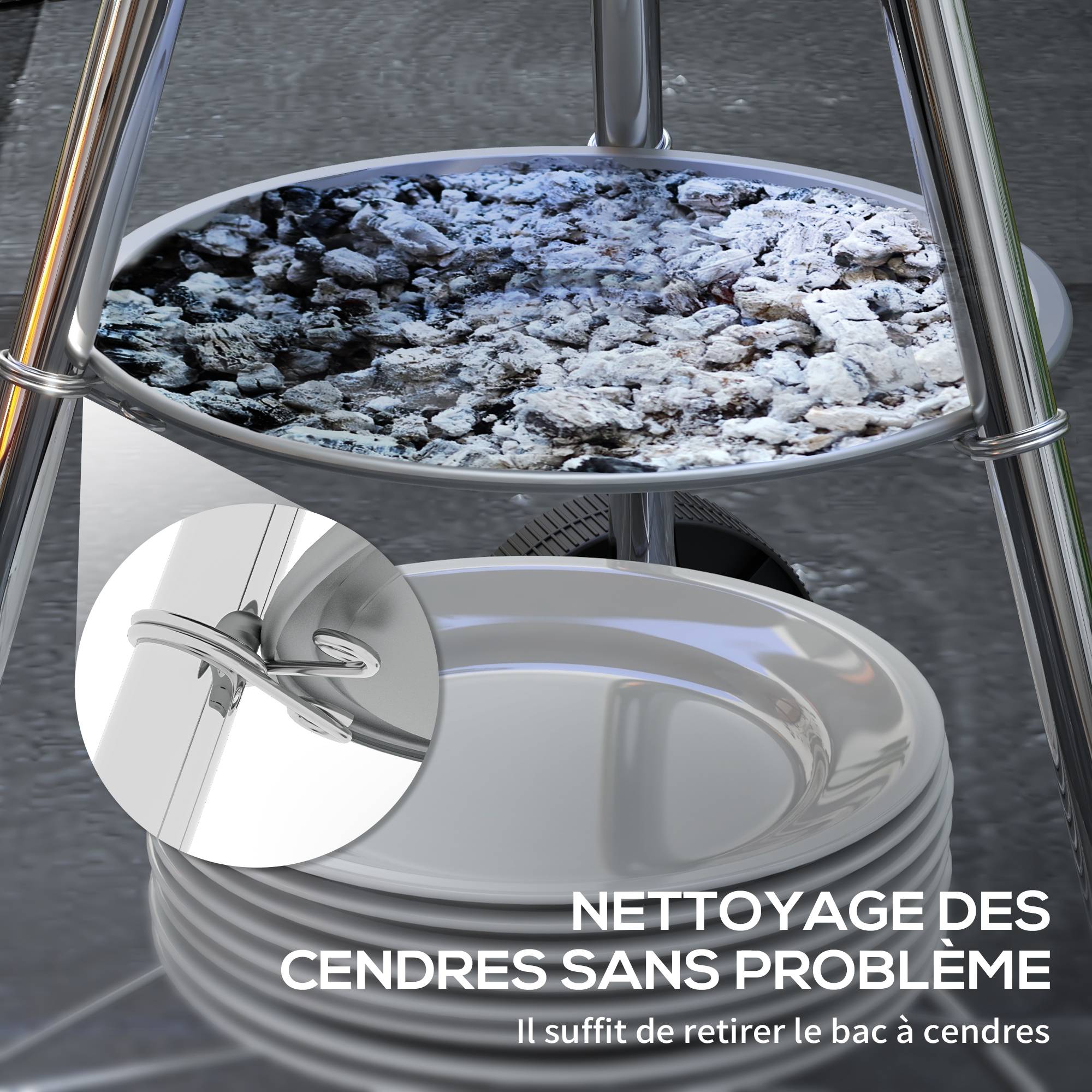 Barbecue rond charbon métal pour terrasse contrôle chaleur mobile noir 94 cm - ComfortXL Outdoor Living - Image 9