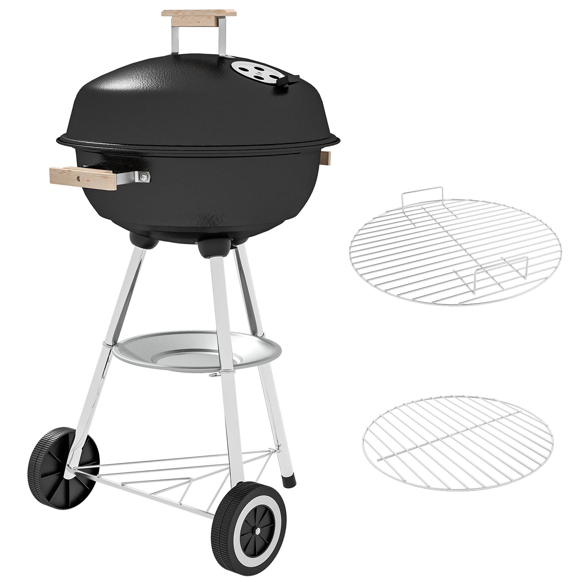 Barbecue rond charbon métal pour terrasse contrôle chaleur mobile noir 94 cm - ComfortXL Outdoor Living - Image 1