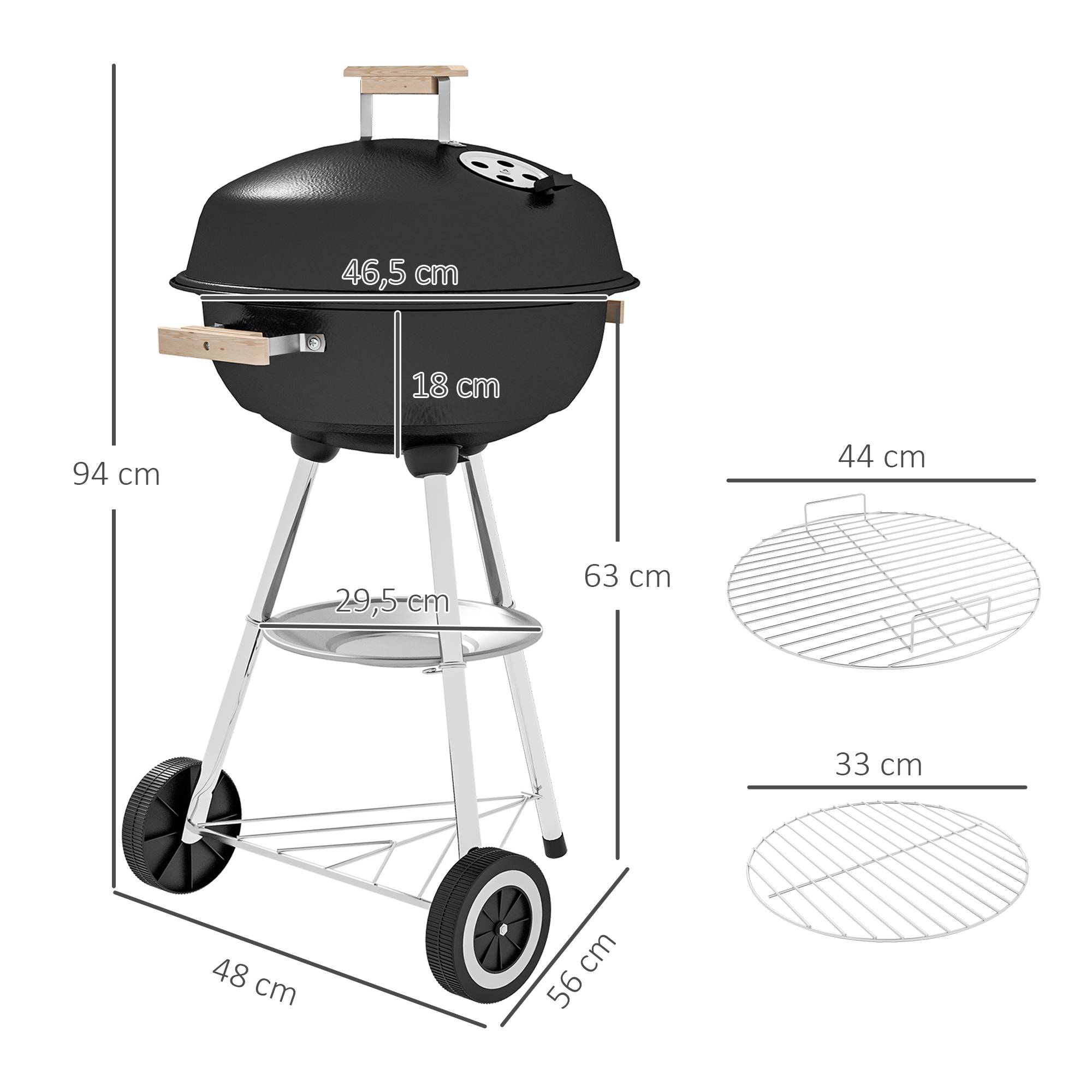 Barbecue rond charbon métal pour terrasse contrôle chaleur mobile noir 94 cm - ComfortXL Outdoor Living - Image 5