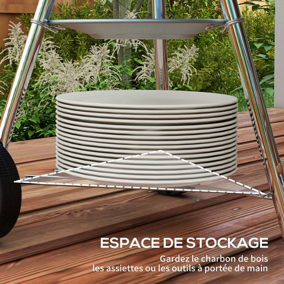 Barbecue rond charbon métal pour terrasse contrôle chaleur mobile noir 94 cm - ComfortXL Outdoor Living - Image 10