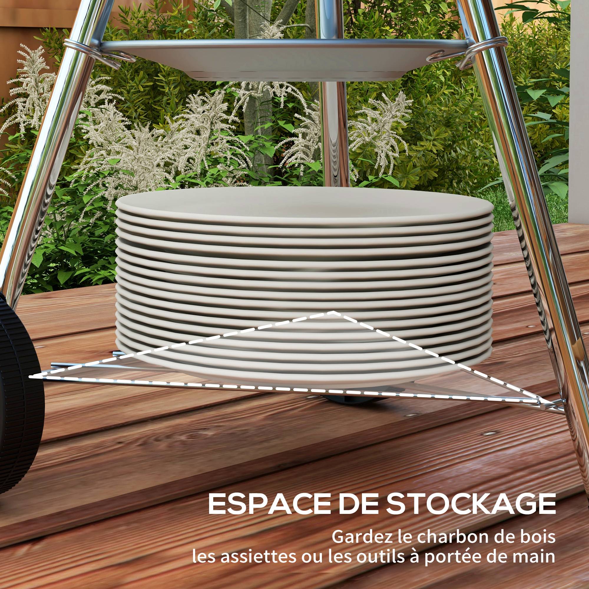 Barbecue rond charbon métal pour terrasse contrôle chaleur mobile noir 94 cm - ComfortXL Outdoor Living - Image 10