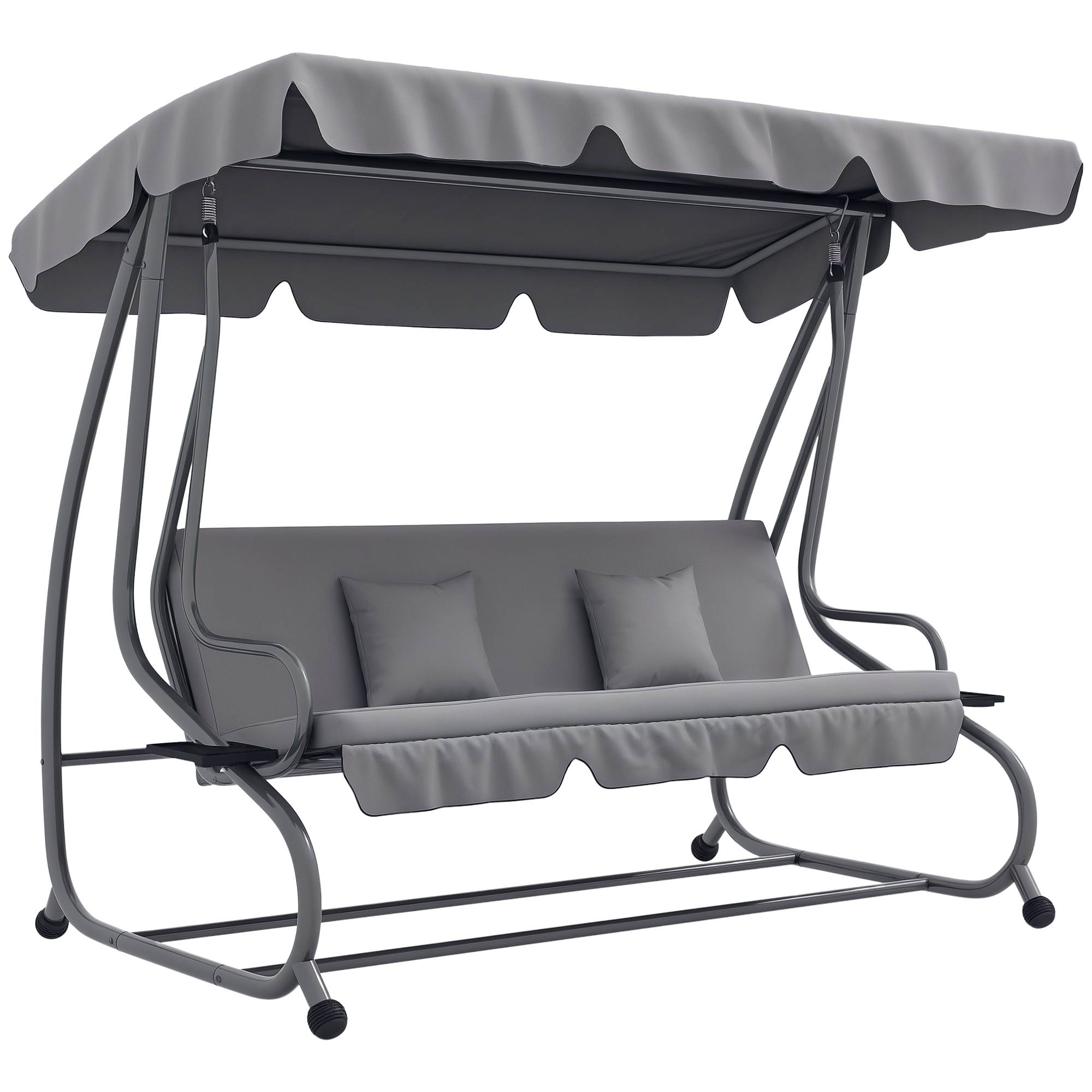 Balancelle Hollywood 2 en 1 avec fonction inclinable, capote réglable, jusqu'à 340 kg, acier, 200 x 120 x 164 cm, grise