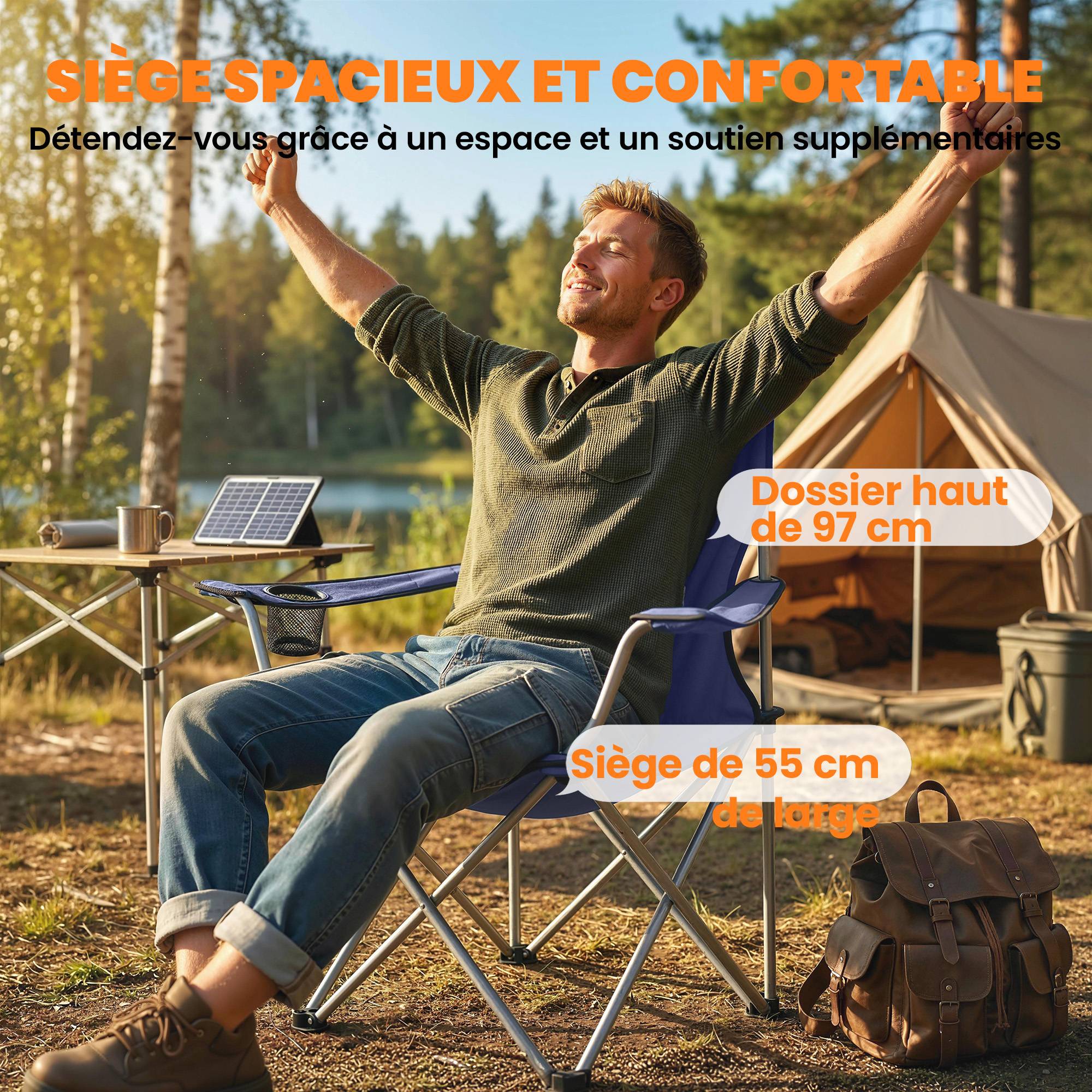 Lot de 2 chaises de camping pliantes métal et tissu bleu foncé 88 x 57 x 97 cm - PANGIVO - Image 7