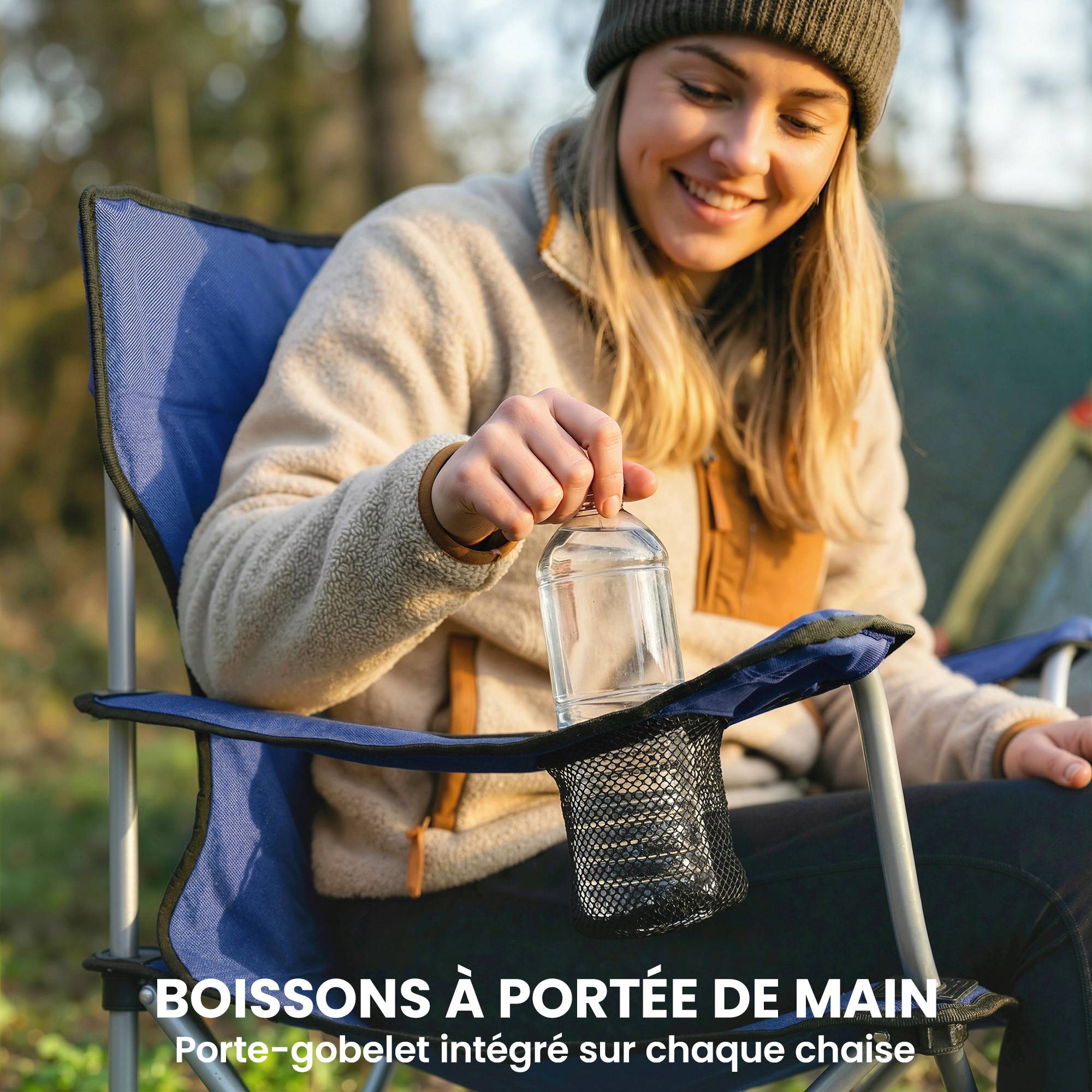 Lot de 2 chaises de camping pliantes métal et tissu bleu foncé 88 x 57 x 97 cm - PANGIVO - Image 10