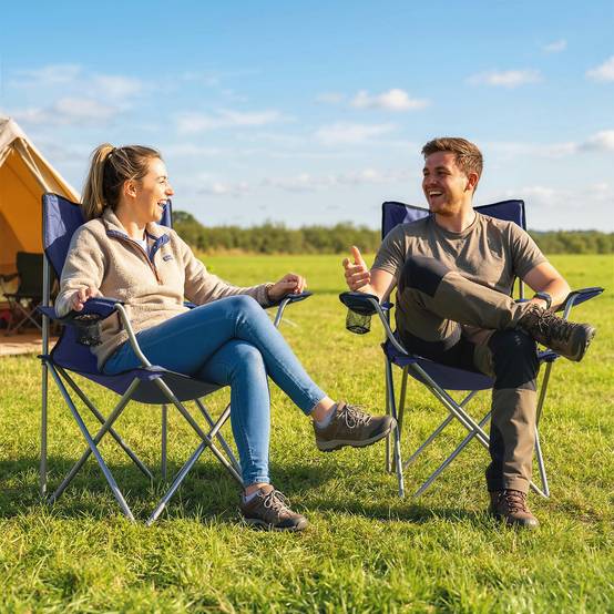 Lot de 2 chaises de camping pliantes métal et tissu bleu foncé 88 x 57 x 97 cm - PANGIVO - Image 3