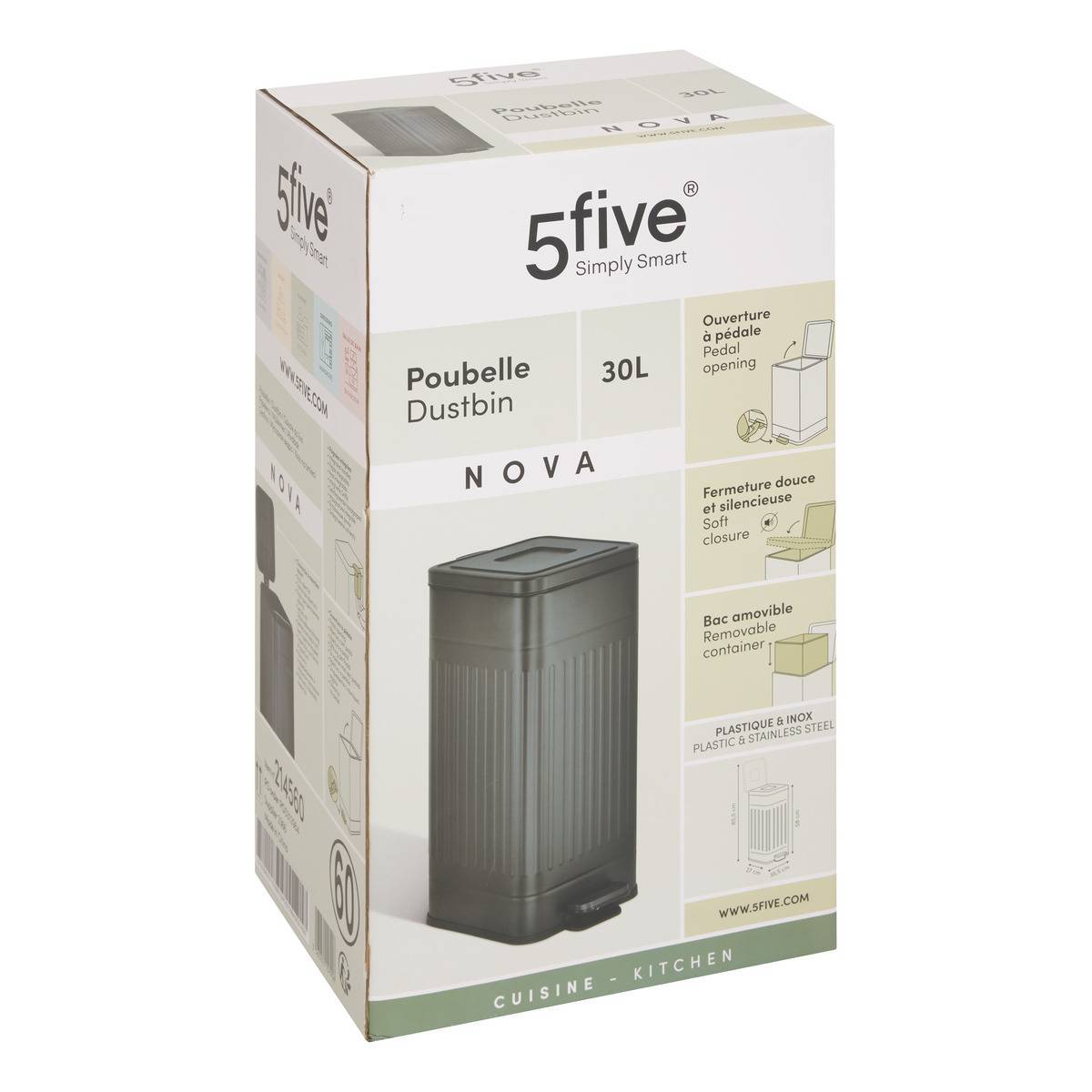 Poubelle Nova avec Pedale 30L Noir 35x27x58 cm - 5five - Image 2