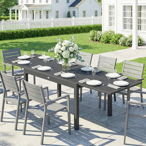 Table de jardin extensible aluminium gris 270 x 90 x 75 cm - PANGIVO - Image 4