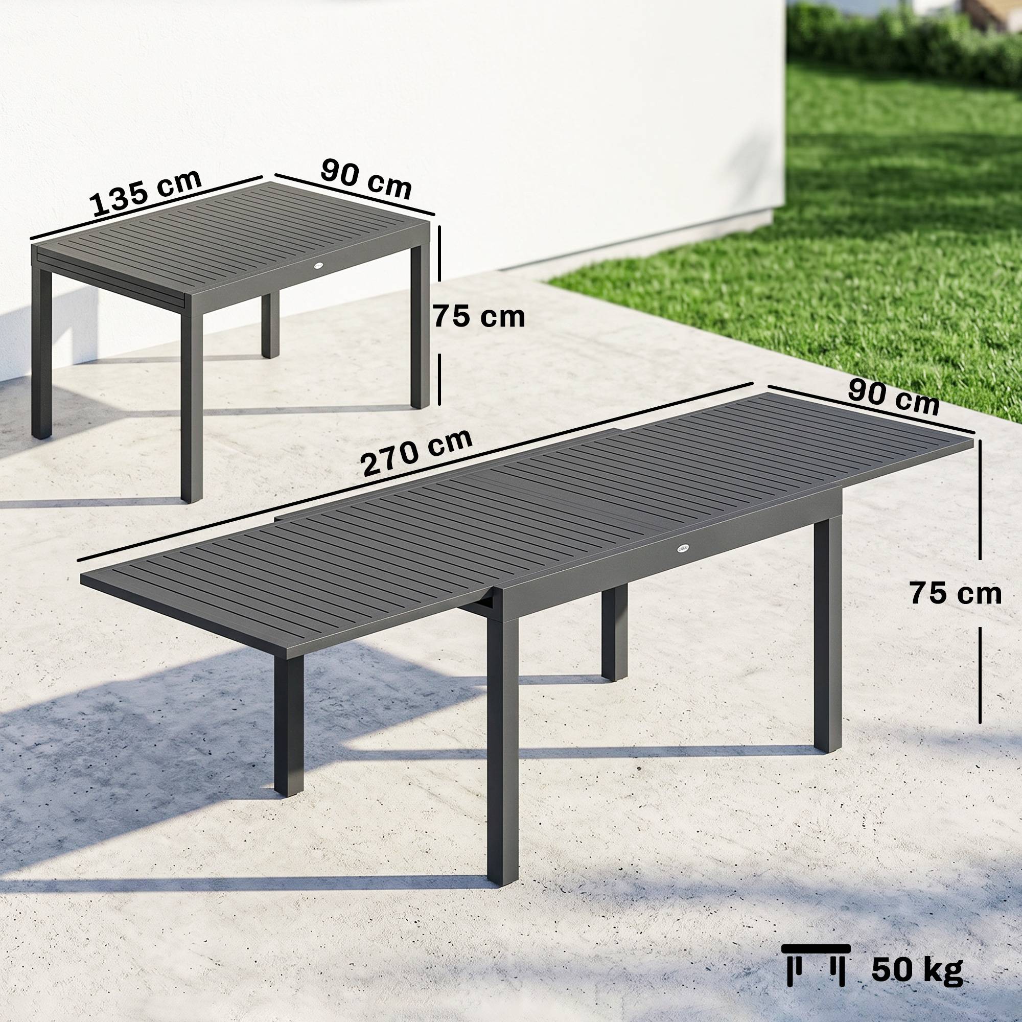 Table de jardin extensible aluminium gris 270 x 90 x 75 cm - PANGIVO - Image 5
