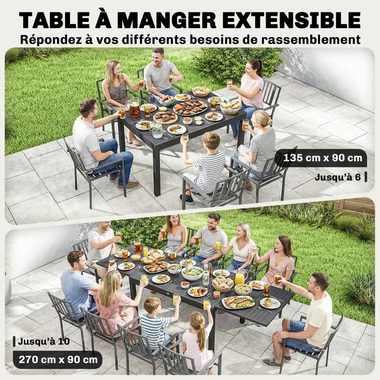 Table de jardin extensible aluminium gris 270 x 90 x 75 cm - PANGIVO - Image 6