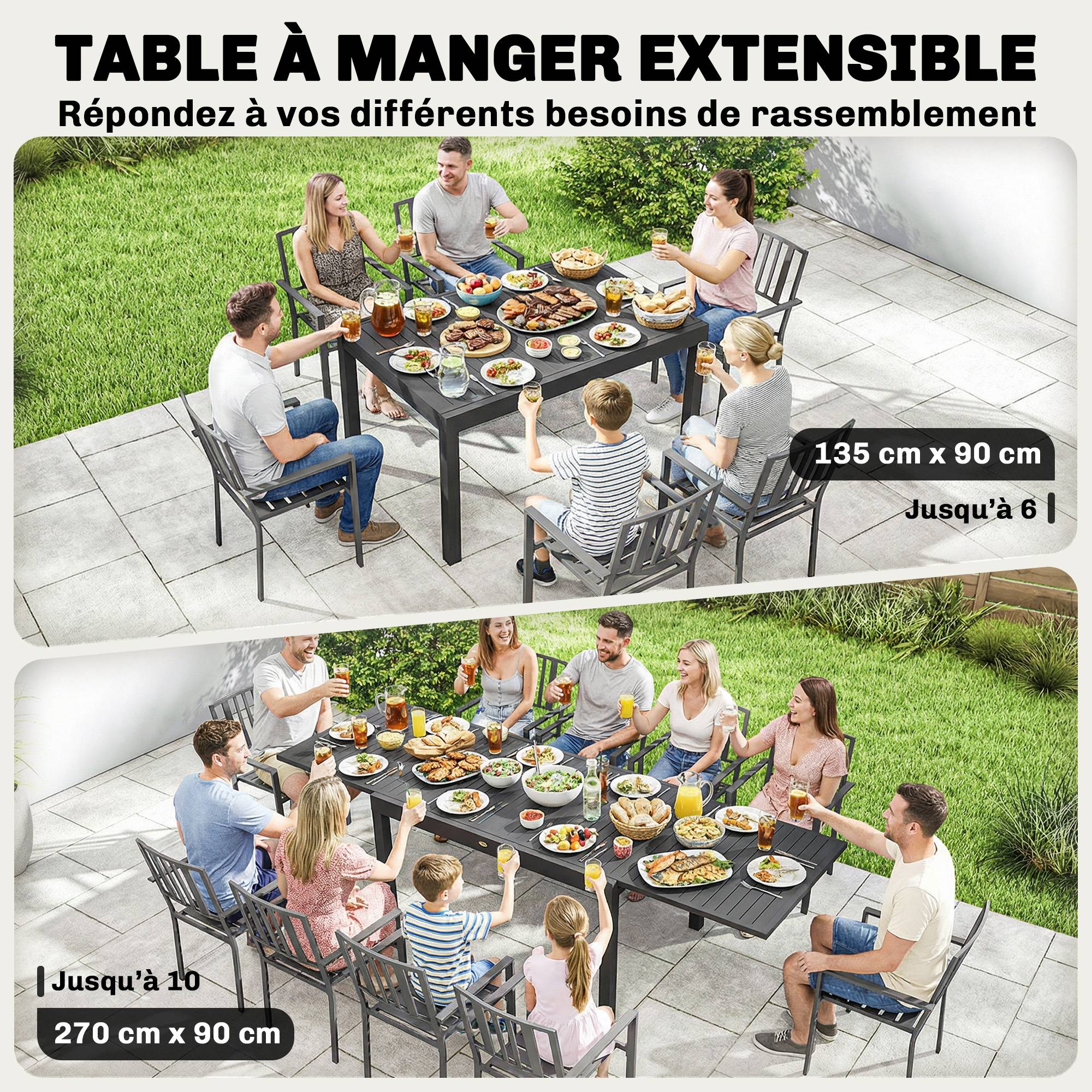 Table de jardin extensible aluminium gris 270 x 90 x 75 cm - PANGIVO - Image 6